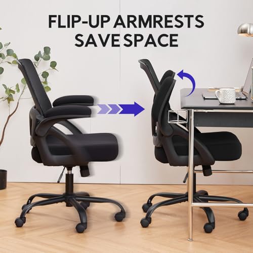 Heavy-Duty 500lb Big & Tall Mesh Office Chair with Flip-Up Armrests - Black