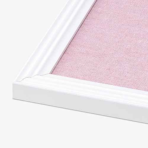 Navaris Framed Linen Bulletin Board - 17 x 23 inches Fabric Jewelry Organizer Pinboard for Wall Memory Memo Pin Board - Pink Linen with White Frame