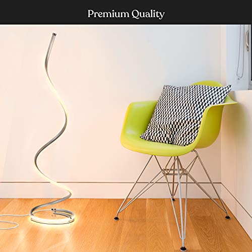 Brightech Allure 37' LED Spiral Floor Lamp Dimmable, Unique Curved Design for Offices & Living Rooms Platinum