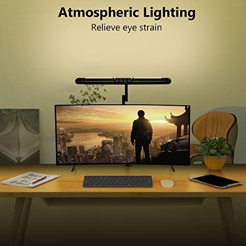 Micomlan Black Clamp Desk Lamp with Auto Dimming & Atmosphere Lighting – Architect LED Office Light, 24W