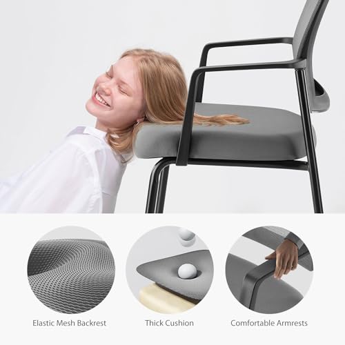 DUMOS Grey Stackable Arm Chairs with Mesh Back and Upholstered Fabric, Sturdy Metal Frame, Easy to Store and Use, Perfect for Indoor and Outdoor Spaces, 1 Chair