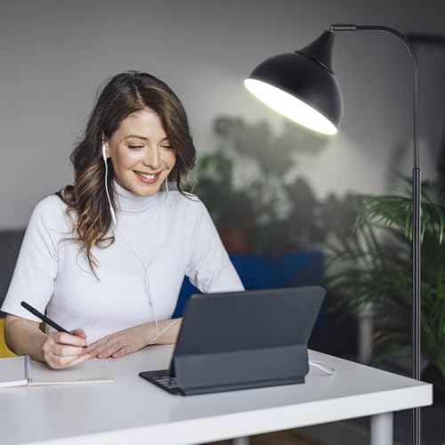 Industrial LED Floor Lamp,Black Metal Adjustable Standing Lamp for Living Room, Bedroom, Office,Rotating Head Tall Reading Lamp for Sofa or Desk, Modern Home Decor (Industrial, Tall)