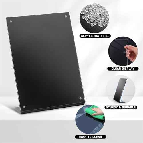 YUNCHUN 3 Packs Acrylic Sign Holder 8 x 11.5 Standing, L-Shape Magnetic 8 x 11 Menu Holder, Display Stand of Slant Back & Acrylic Frame for Store, Wedding, Restaurant, Hotel, Office Use Black