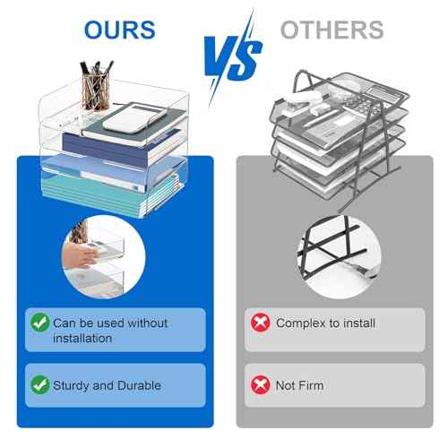 Desk Organizer and Storage,4-Tier Paper Letter Tray Organizers,Stackable Clear Desktop Organizer for Documents,Book Magazine Storage,Office Supplies, (Clear,4 Pack)
