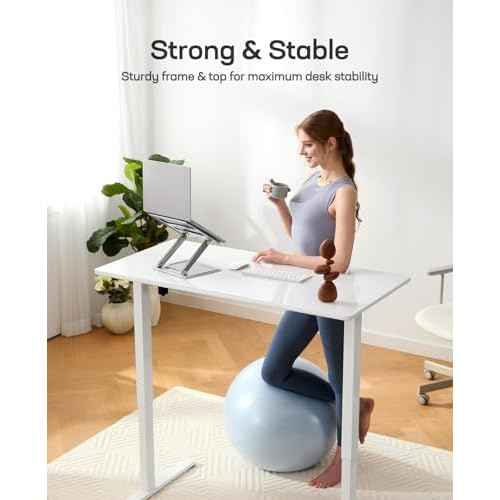 Marsail Glass Standing Desk with Drawer 37 x 22 Inches Stand up Desk Standing Desk Adjustable Height with One-Piece Tempered Glass Top, Ergonomic Home Office Desk with 4 Preset Heights White