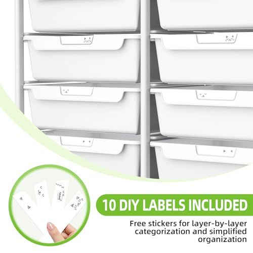 APEXCHASER White 10-Drawer Rolling Storage Cart with Wooden Top - Home & Office