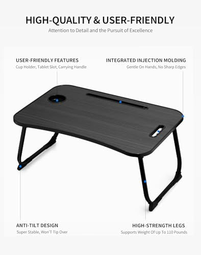 ZEAPTAC Foldable Laptop Bed Desk with Cup Holder & Tablet Slot - Black Stripe