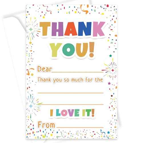 72Pcs Kids Thank You Cards, Fill in The Blank Thank You Notes with Envelopes from Teacher for Birthday (4x6 In)