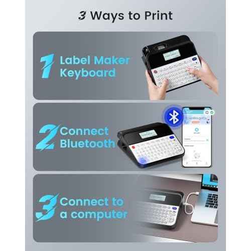 3/4 Inch Label Maker, 18mm Label Maker Machine with-Tape Waterproof, D480BT Bluetooth Rechargeable Keyboard Labeler Large Print, Backlit Screen, Print 9mm 12mm 18mm Label, Home Office Business Use