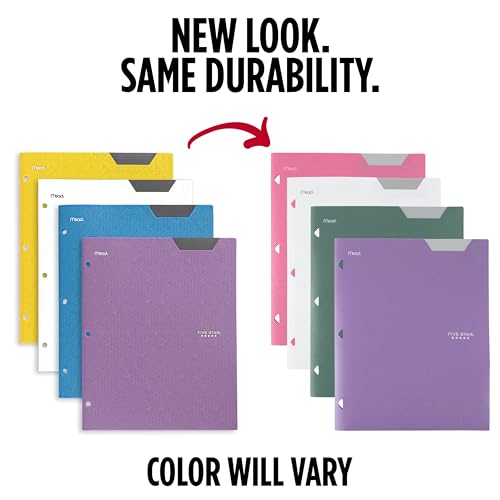 Five Star 2-Pocket Plastic Folder with Stay-Put Tabs - Assorted Colors, 4 Pack (Green, Purple, White, Pink)