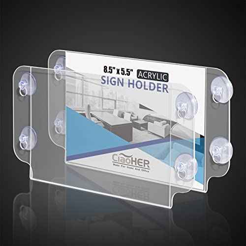 CiaoHER Acrylic Sign Holder 8.5 x 5.5, Clear Acrylic Frames Glass Window Wall Mount Advertising Signage Sign Holder with 4 Suction Cups for Mall, Office, Home, Restaurant, Landscape £¨6 Pack£©