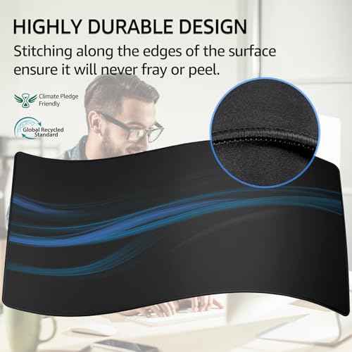 KTRIO Large Gaming Mouse Pad with Stitched Edges, Oversized Mousepad with Superior Micro-Weave Cloth, Non-Slip Base, Water Resist Keyboard Pad, Desk Pad for Gamer, Office & Home, 47.3 x 23.6 in, Black