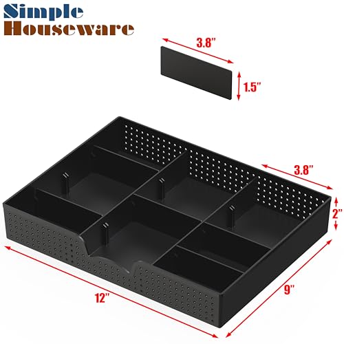 Simple Houseware Drawer Organizer Tray 1 Pack, Black, 9 Adjustable Compartments