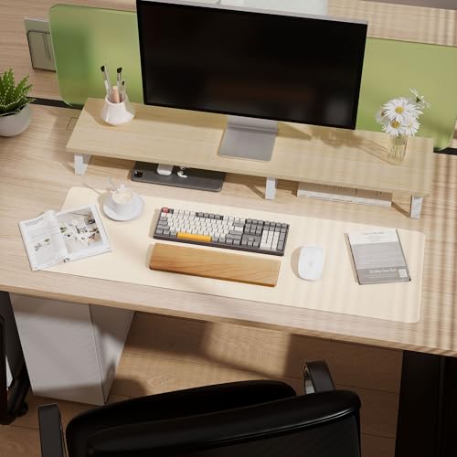 Aothia Beige 38" x 13.8" Leather Desk Pad Protector, Waterproof Office Mat