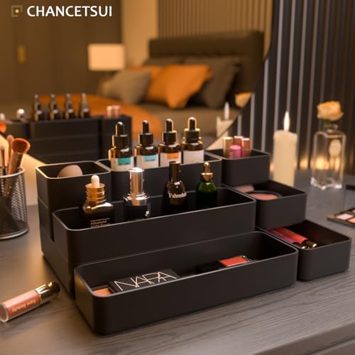 Black 9-Piece Stackable Drawer Organizer Set for Desk & Home Storage