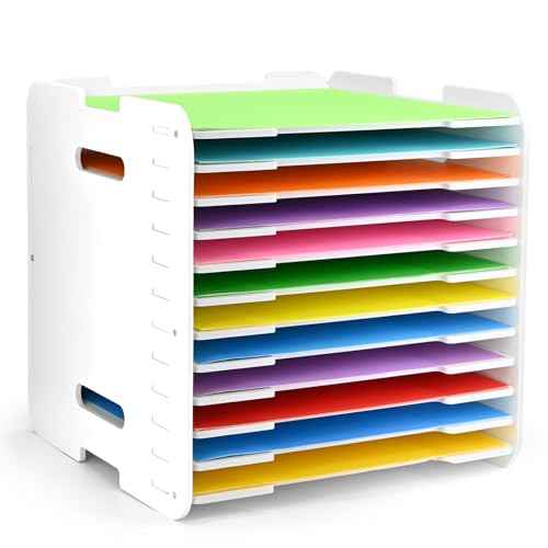 12x12 Paper Organizer, 12-Tier Scrapbook Paper Storage, Stackable Desktop File Holder for Home, Office, Classroom, and Craft Room
