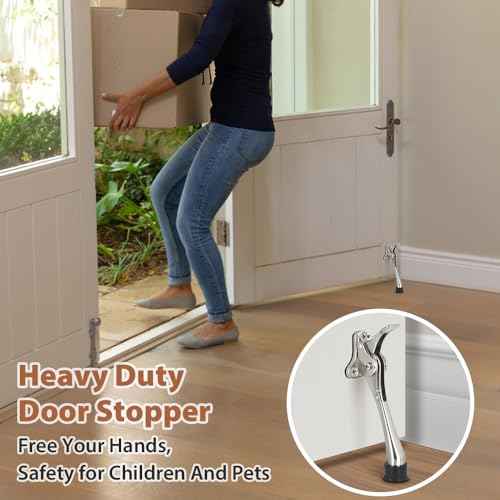 6 Pack Door Stops Kickdown Door Stoppers for Bottom of Door, 6 Inch Satin Nickel with Rubber Tips, Door Holder, Heavy Duty Kick Down Door Stop Once Touch Adjustable