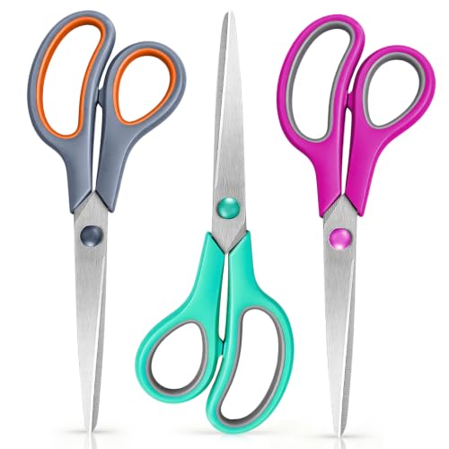 YANLIFY 8.5 Inch All-Purpose Craft Scissors 3-Pack with Soft Grip for Office, Sewing, Crafts (Green Gray, Purple Gray, Gray Orange)