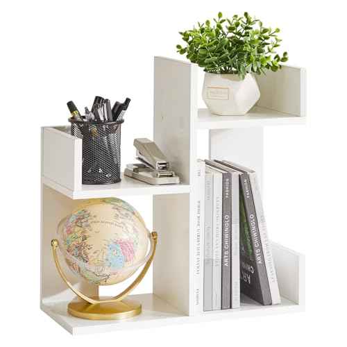 Small White Desk Organizer, 2 Tier Tree Cactus Bookshelf, Desktop Organizer Wood, Small Plant Shelf White YD-DSR002W