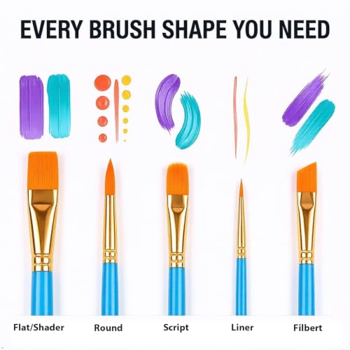 Blue Soucolor 20-Piece Acrylic Paint Brush Set - Pointed Tip Artist Brushes