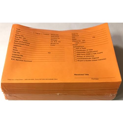 A Plus Auto Dealer Vehicle Paper File Jackets Orange DSA-546, Quantity 100 (U6)