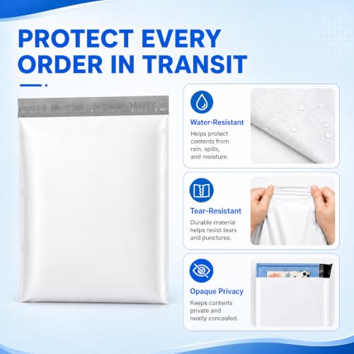 METRONIC White Poly Mailers 12x15.5 Inches Bulk Shipping Bags 500pcs
