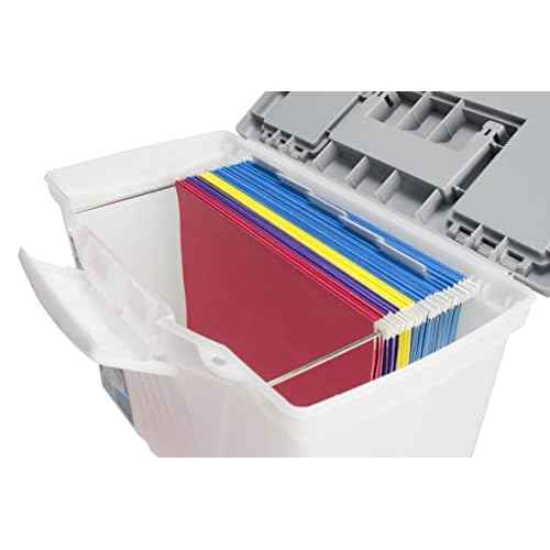 Storex Portable File Box with Organizer Lid, 17.13 x 9.63 x 11 Inches, Frosted/Silver (61511A01C)