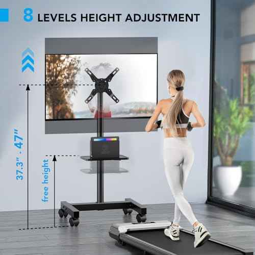 AX WABER Mobile TV Floor Stand for 13-50 inch LCD LED Flat/Curved Panel Screen TVs up to 77 lbs, Height Adjustable TV Stand Mount with Tilt VESA 200x200, Portable TV Stand with Shelf AX2007TBM