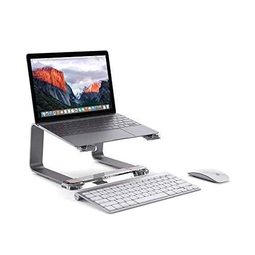Griffin Elevator Laptop Stand - Ergonomic Computer Riser & Laptop Mount Made of Sturdy Brushed Aluminum - Supports Posture & Elevates Workspace with a Minimal Design, Space Grey Clear (2.5 Oz)