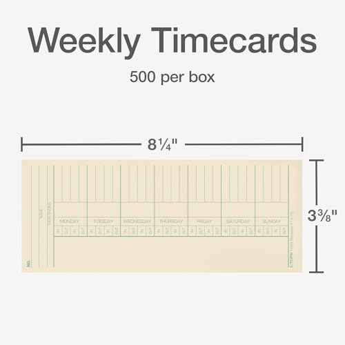 TOPS Time Cards, Weekly, 2-Sided, Named Days, 3-3/8" x 8-1/4", Manila, Green/Red Print, 500-Count (1260)