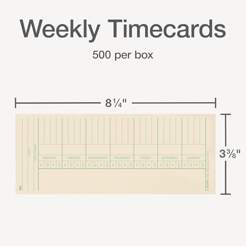 TOPS 3-3/8 x 8-1/4 Inch Weekly Time Cards, 2-Sided, Named Days, Manila, Green/Red Print, 500 Pack