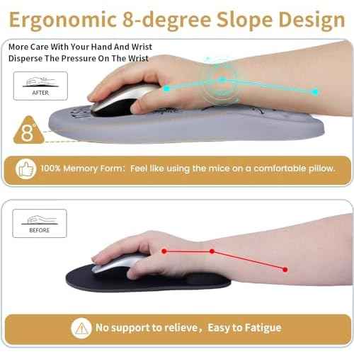 Mouse Pad Wrist Support,Ergonomic Mouse Pad with Wrist Rest,Computer Mouse Pads Pain Relief Keyboard Wrist Rest with Coaster Set,Non-Slip Computer Gel Mouse Pad for Desk Laptop Office-Black Cat