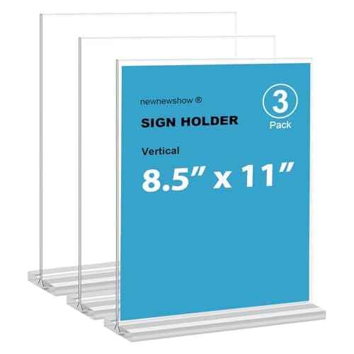 newnewshow 8.5x11 Acrylic Sign Holder 3 Pack Vertical Double-Sided Display (Optional 8.5x11 8.5x5.5 5x7 Horizontal and Vertical)