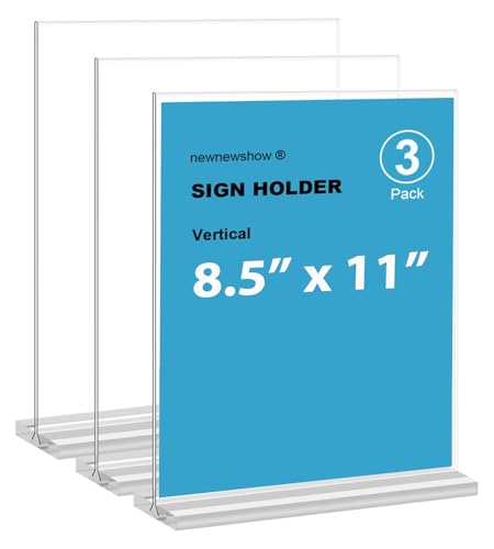 newnewshow 8.5x11 Acrylic Sign Holder 3 Pack - Double-Sided Vertical Display