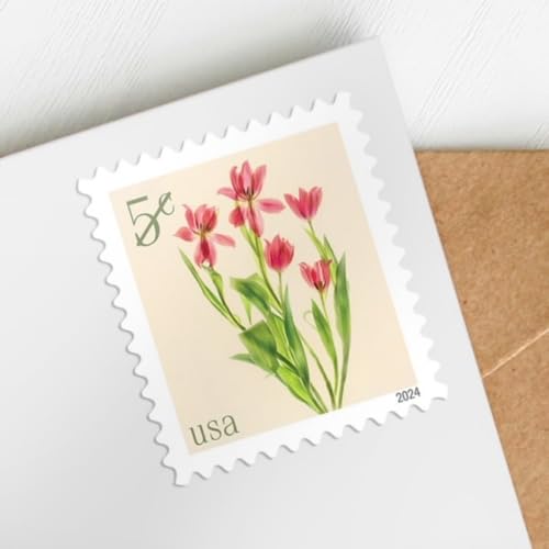 USPS Red Tulips 2024 5-Cent Sheets of 20 Definitive Postage Stamps