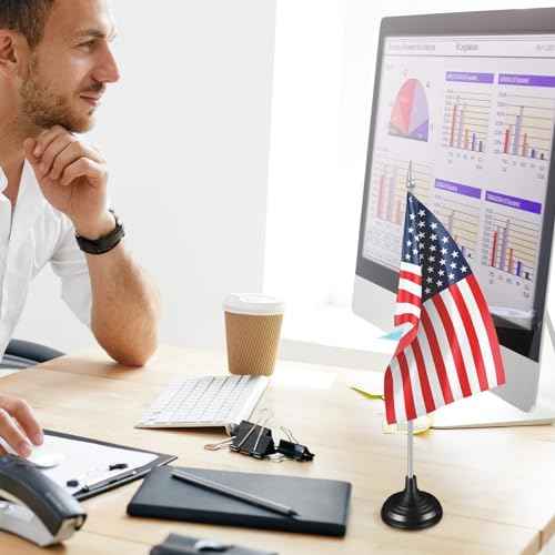 Kigley 100 Pcs Mini Flag Stand Black Small Flag Base Table Flag Stand Base Mini Flag Holder for 4 x 6 Inch Stick Flags Decoration Party Office Desk Centerpiece Sports Team Company Country