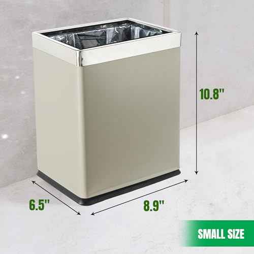 Invisi-Overlap' Open Top Metal Trash Can, Small Office Wastebasket, Modern Home D?cor, Rectangle Shape (Light Gray)