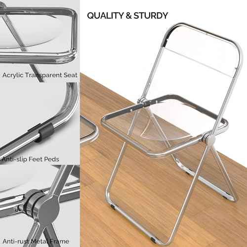 VINGLI Folding Acrylic Table and Chair Set Small TV Tray for Snack Dinner on Couch, Tiny Foldable Desk Writing Desk for Home Office for Small Spaces