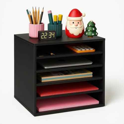 EMERIT Paper Organzier Wood Desktop Organizer Storage Letter Tray File Sorter with Adjustable Shelves for Home Office