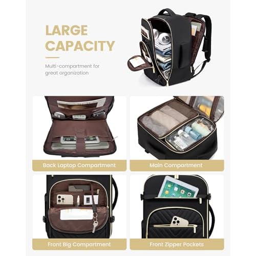 LOVEVOOK Large Travel Backpack for Women, 50L Carry on Backpack for Airplanes, TSA Personal Item Travel Bag for Women fits 18" Laptop, Waterproof Carry on Bags with 4 Packing Cubes, Black