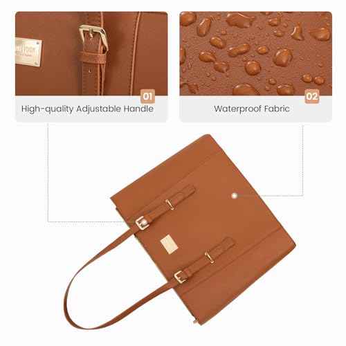 Laptop Bag for Women Large Office Handbags Briefcase Fits Up to 15.6 inch (Updated Version)-Brown