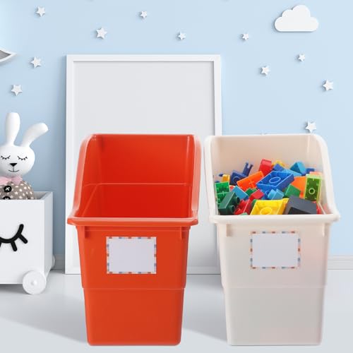 Suzile 6 Pcs Book Storage Bins with Labels Plastic Boho Folder Magazine File Holder Interlocking for Office Classroom Home book Organizer Container (Classic Colors)