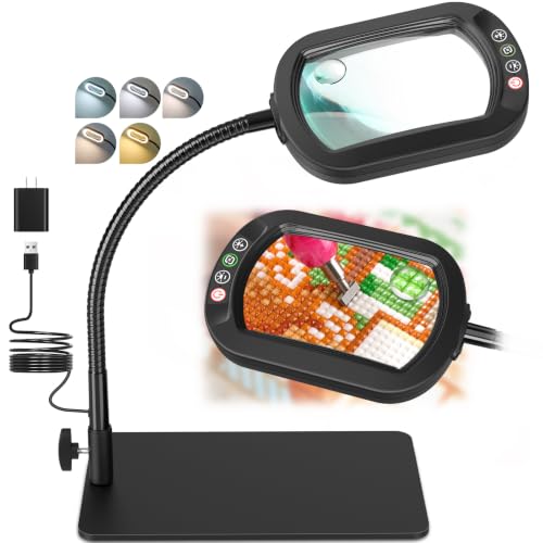 Black 30X 12X Rectangle Magnifying Glass with Light & Stand - Real Glass Lens
