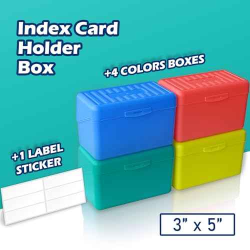 Olivo Index Card Holder Box 3x5 Flash Note Card Holder Storage File Box Organizer Case for 3"x5" Cards, 4 Colors Pack