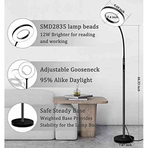 LED Reading Floor Lamp with Remote & Touch Control, Bright Adjustable Gooseneck Lamp for Living Room Bedroom Office, Eyelash Extensions tattooing Light,£¨Timer,2700K-6500K