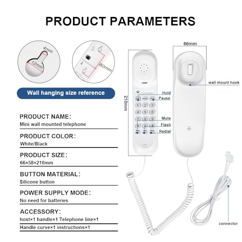 OF-990 Slimline Wall-Mount Corded Telephone No Power Needed