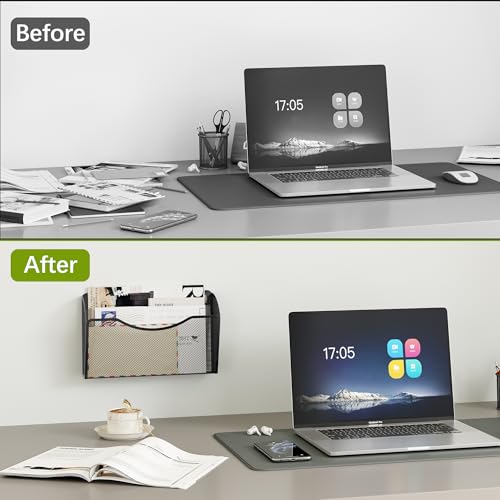 EasyPAG Black Wall File Organizer, Metal Mesh Hanging Letter & A4 Folder Holder