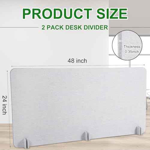 2 Pack Acoustic Desk Divider Partition 23.6 x 47.2 Stand up Freestanding Privacy Panel Noise Visual Distractions Reducing Table Divider for Student Reception Area Office(Beige)