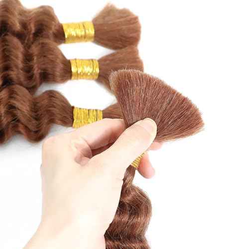 #30 Brown Human Braiding Hair Deep Water Bulk 18 18 18 Inch Human Hair Weave 3 Bundle Unprocessed Brazilian Virgin Hair Light Brown Deep Curly Braiding Hair Extensions 50 Grams/Bundle