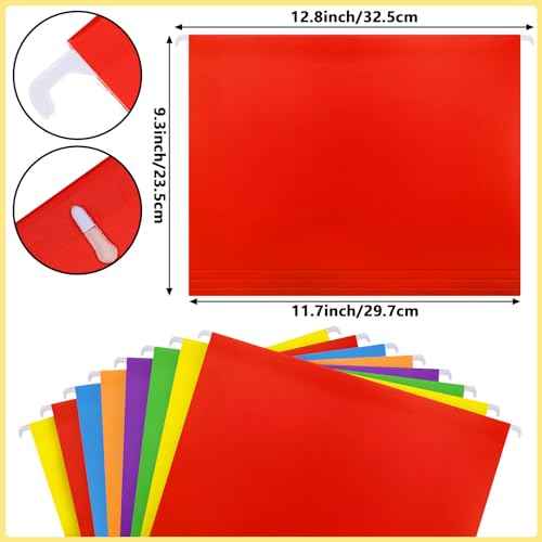 24 Hanging File Folder with Acrylic Organizer for Letter/a4 Size Desktop Clear File Storage Box with Handles for Home Work Office Use(Rainbow,Classic)